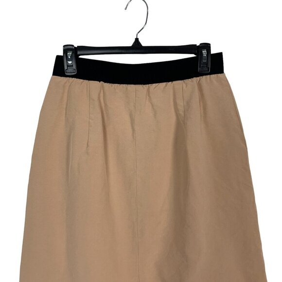 Karolina Zmarlak Tan Black Silk Blend Lined Midi Skirt Elegant Minimalist 12 - Picture 2 of 8